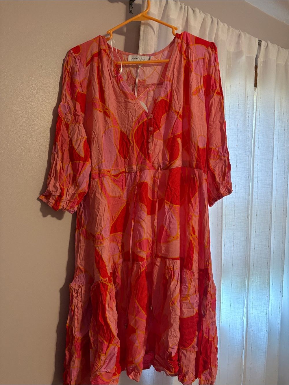 Petal & Pup Pink and Red Abstract Button-Front Dress